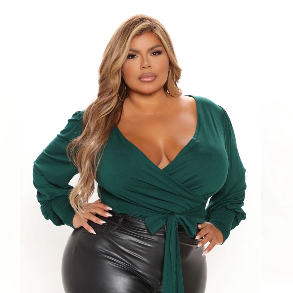 NWT Fashion Nova The Drape is Over Green Wrap Top